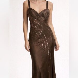 Vintage Scala Y2K 100% Silk Coffee Brown Evening Gown